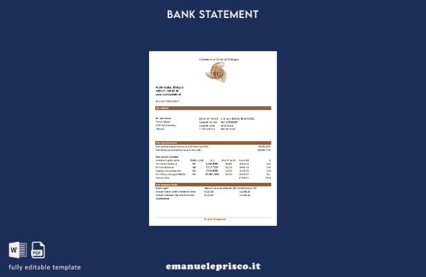 stile verificato Modello Excel di estratto conto bancario commerciale Etiopia